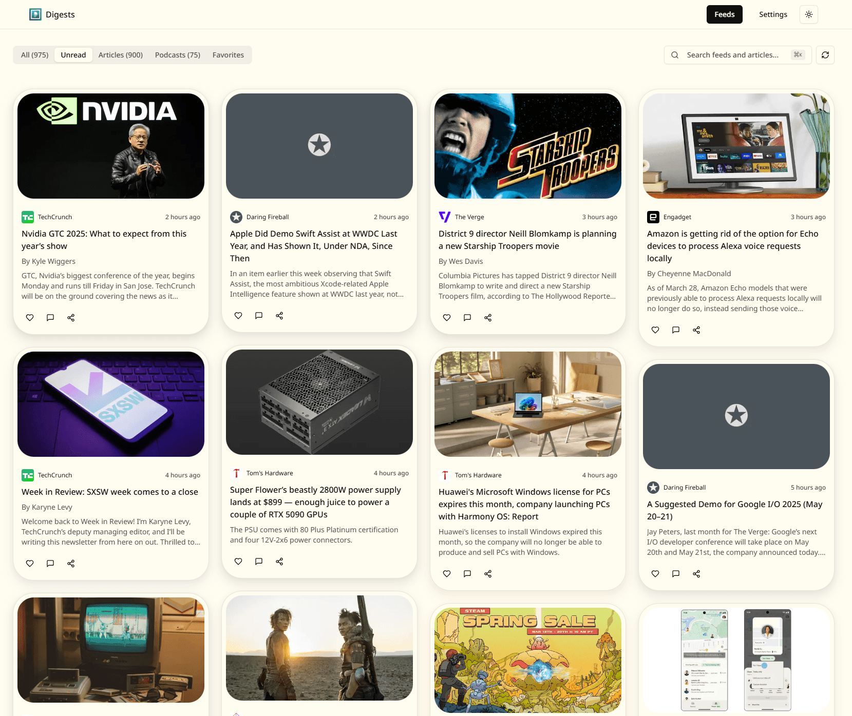 Digests web app screenshot